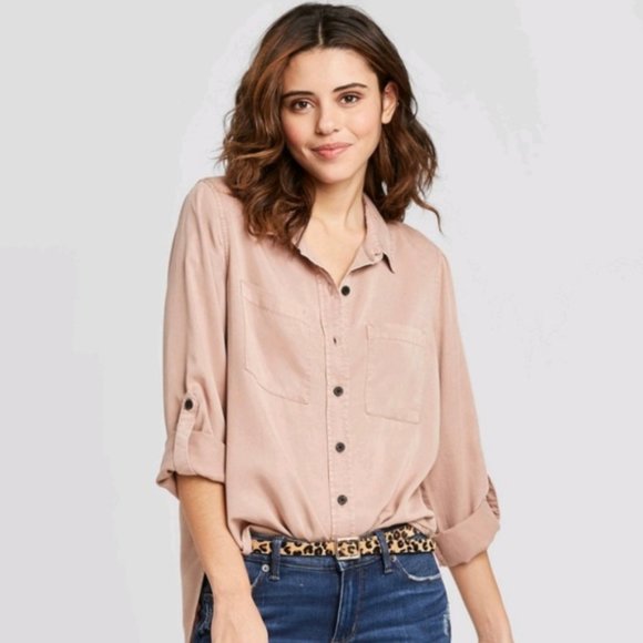 Universal Thread Tops - Universal Thread Pink Button Down Shirt Large